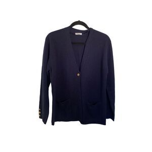 Damart women’s wool blend navy blue button up cardigan, size medium